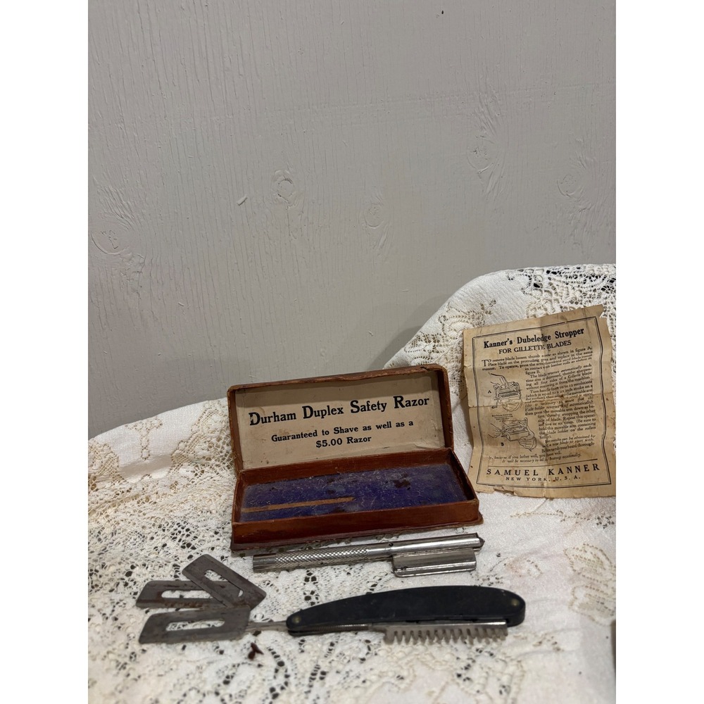 Vintage Durham Duplex Safety Razor Set with Original Case and Blades Antique